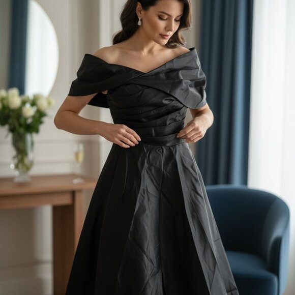 Elegant Asymmetrical Black Dress - Picture 4 of 5